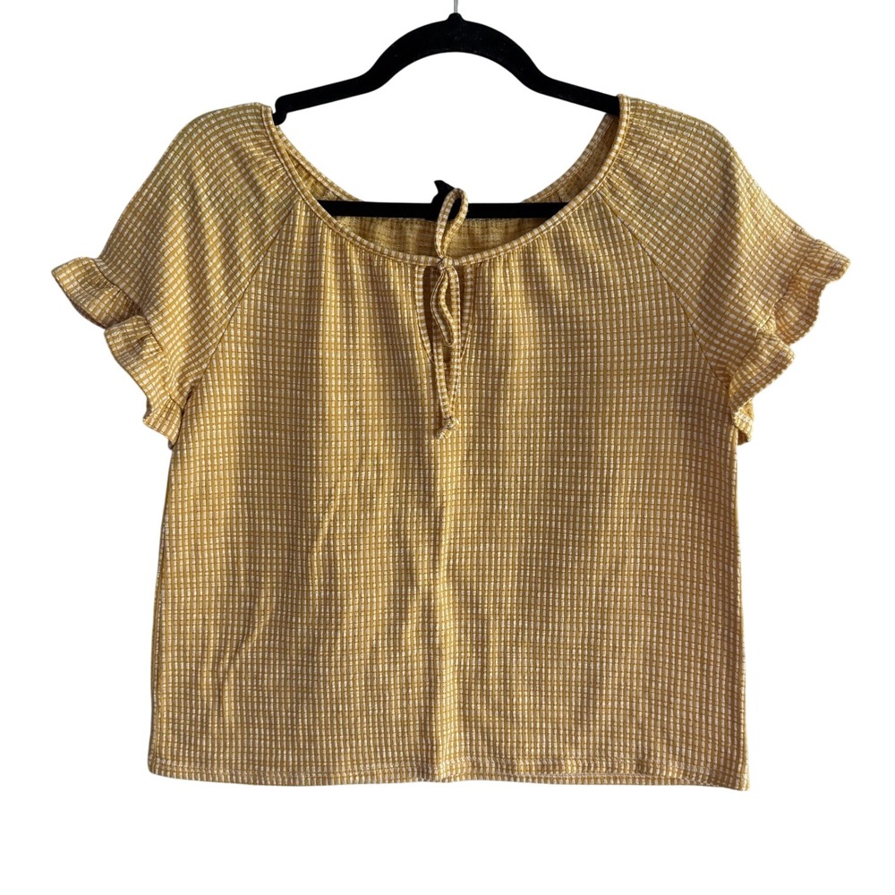 W5 Yellow Knit‎ Tie-Front Short Sleeve Top size S Gingham